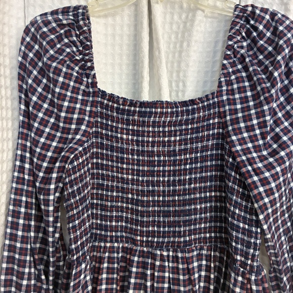 J Crew Plaid Smocked Square Neck Flannel Dress - Picture 8 of 8